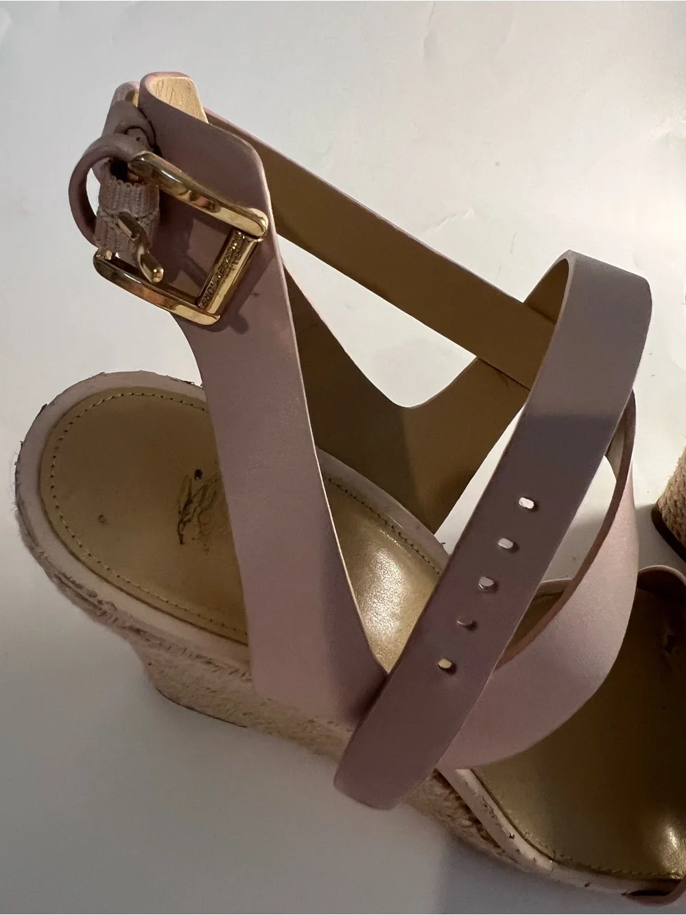 Michael Kors Pale Blush Leather Espadrille Wedges Size 10